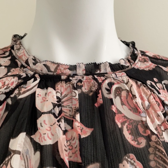 Loft Black Floral Boho Peasant Blouse L - Picture 6 of 12